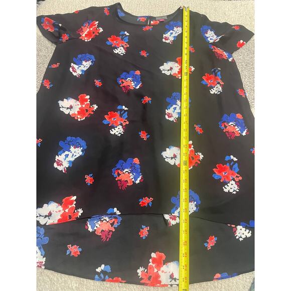 Vince Camuto Blouse Womens Plus Size 1X Tunic Top Floral Cap Sleeve Black Red - Picture 3 of 10